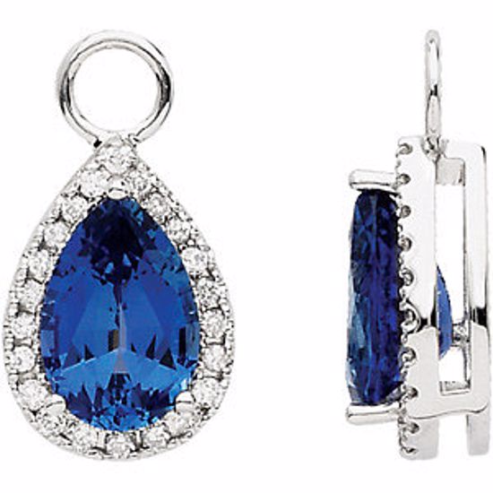 67261:60002:P 14kt White Chatham® Created Blue Sapphire & 1/4 CTW Diamond Earring Dangles