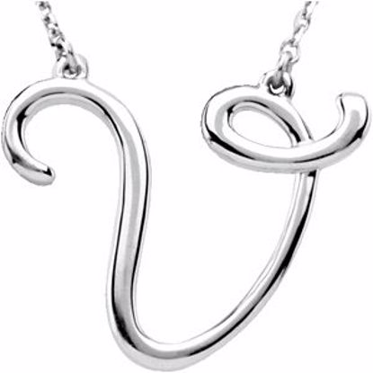 84635:279:P 14kt White "V" Script Initial 16" Necklace