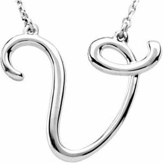 84635:280:P Sterling Silver "V" Script Initial 16" Necklace