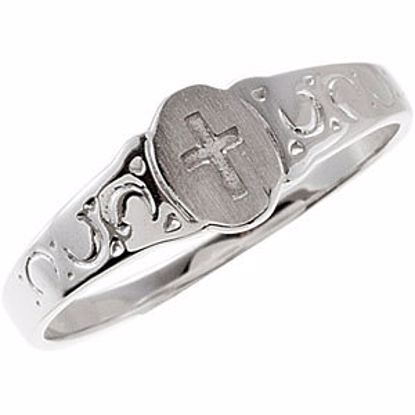 19352:102:P Sterling Silver Youth Signet Ring with Cross Size 3