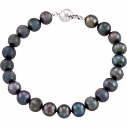 67628:101:P Sterling Silver Freshwater Cultured Black Pearl 7.75" Bracelet