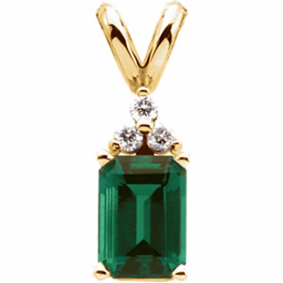 67671:61909:P Chatham® Created Emerald & .06 CTW Diamond Pendant