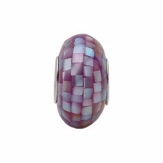 24836:100:P Sterling Silver 14x7mm Purple Mosaic Mother of Pearl Bead