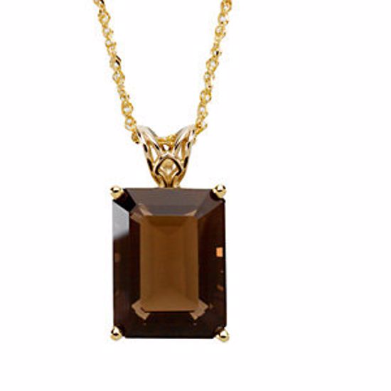 67114:65407:P 14kt Yellow 16x12 Emerald Smoky Quartz Scroll Setting® 18" Necklace