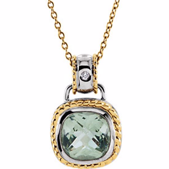 66573:8429601:P 14kt White & Yellow Green Quartz & .04 CTW Diamond 18" Necklace 