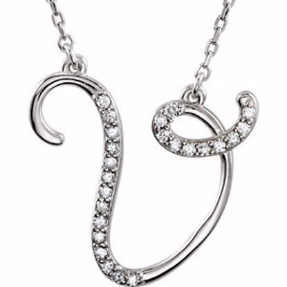 67680:121:P Sterling Silver Letter "V" 1/8 CTW Diamond Initial 16" Necklace
