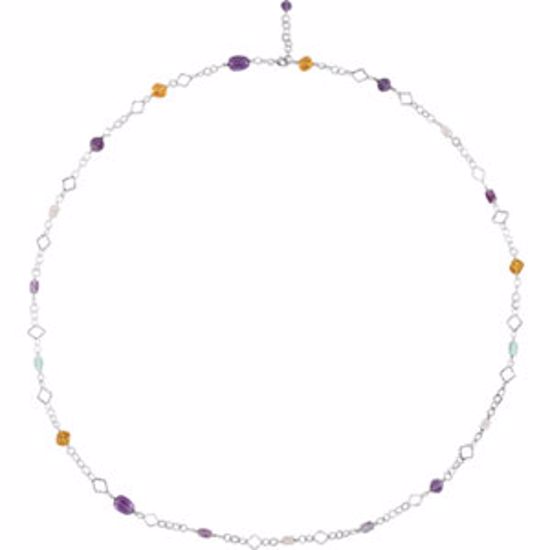 67719:100:P Sterling Silver Multi-Gemstone 40" Necklace