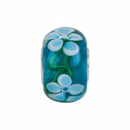 24929:100:P Sterling Silver 14x10mm Blue Turquoise Flower Glass Bead