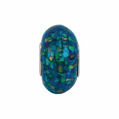 24946:100:P Sterling Silver 14x7mm Created Opal Mosaic Mother of Pearl Bead