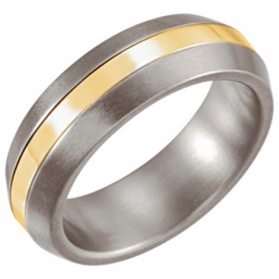 T842:101:P Titanium & 14kt Yellow Inlay 6mm Satin Finshed Band Size 7