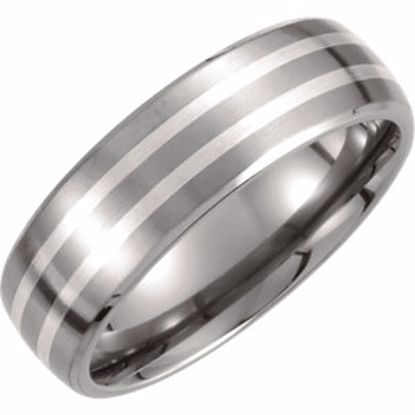 T898:103:P Titanium & Sterling Silver Inlay 7mm Satin Finish Band Size 8