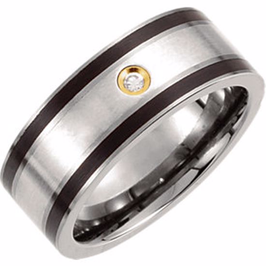 T915D:108:P Titanium, Sterling Silver Inlay, Black Enamel & 14kt Gold Plate 9mm .06 CTW Diamond Band Size 11 