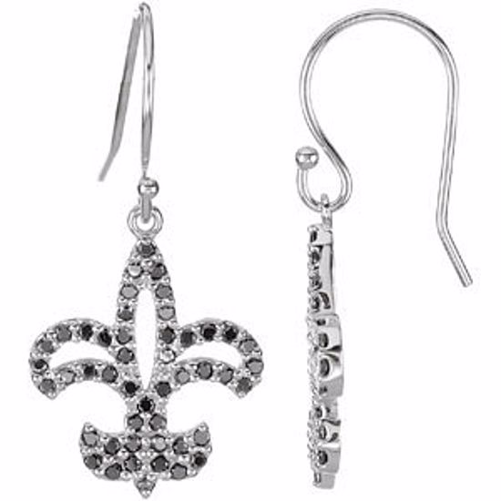 67754:84715:P 14kt White 1/2 CTW Black Diamond Fleur De Lis Earrings