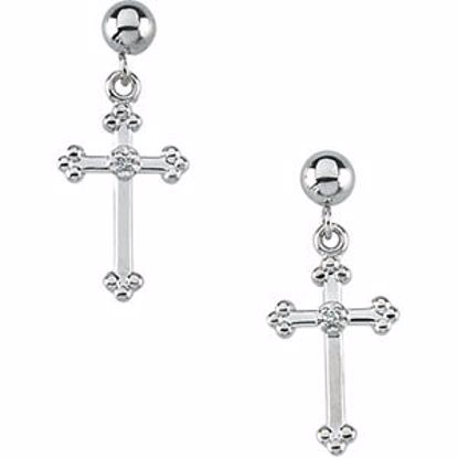 R16557:3004200:P 14kt White 14x9mm Diamond Cross Dangle Earrings