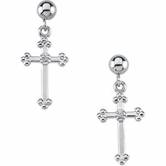 R16557:3004200:P 14kt White 14x9mm Diamond Cross Dangle Earrings