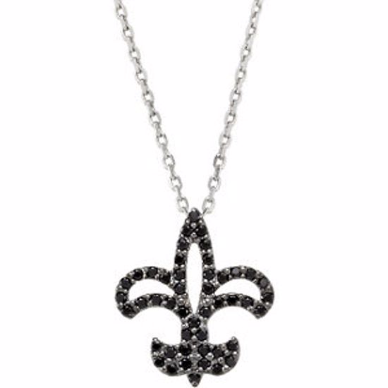 67760:102:P Sterling Silver Black Spinel Fleur-De-Lis 16" Necklace