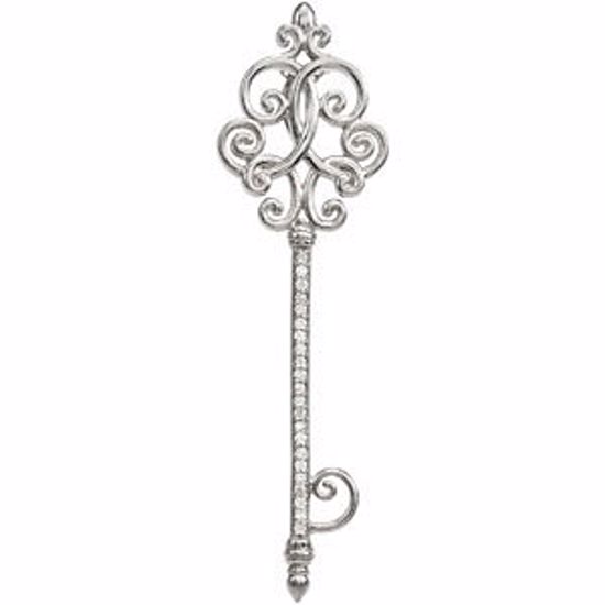 67743:84718:P Sterling Silver 1/8 CTW Diamond Scroll Key Pendant