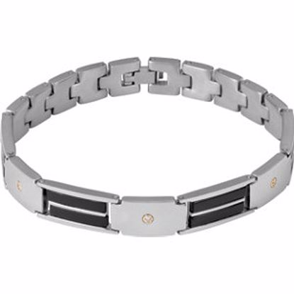 B517D:101:P Stainless Steel and 14kt Bracelet with .06CT and Black Onyx