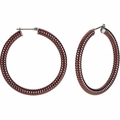 E196:106:P Stainless Steel 5x40mm Shrimp Hoop Earrings with Chocolate Immerse Plating  