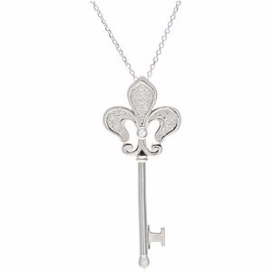 69280:101:P Sterling Silver 1/5 CTW Diamond Fleur-de-lis Key 18" Necklace