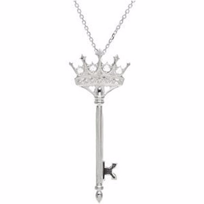 67744:101:P Sterling Silver 1/8 CTW Diamond Crown Key 18" Necklace