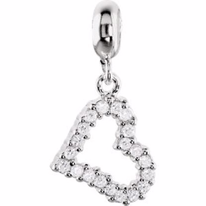 28047:101:P Sterling Silver 13x11.5mm Open Heart Dangle Bead with Crystals