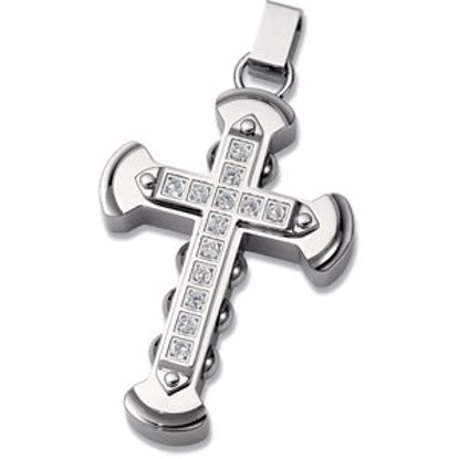 P306:101:P Stainless Steel Cross Pendant with CZ's