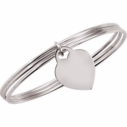 BRC644:101:P Sterling Silver Triple Bangle 8" Bracelet with Heart Dangle