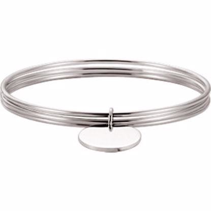 BRC643:101:P Sterling Silver Triple Bangle Bracelet with Circle Charm