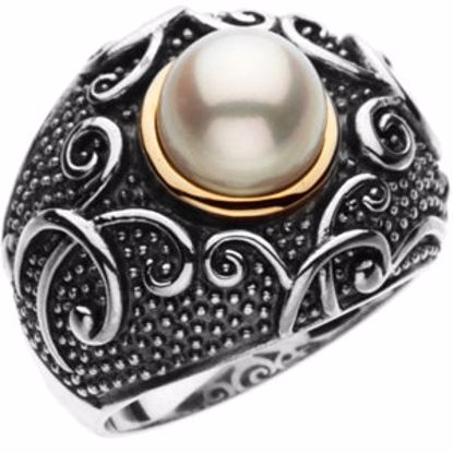 66593:60002:P Sterling Silver & 14kt Yellow Freshwater Cultured Pearl Ring Size 6