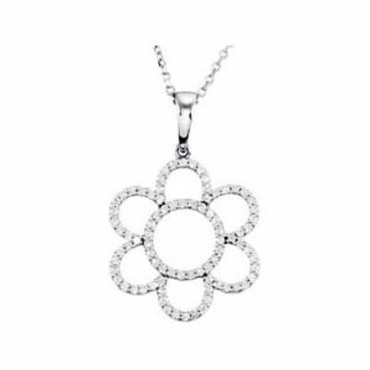 68055:84797:P 14kt White 3/8 CTW Diamond Flower 16" Necklace