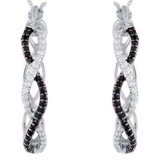 68073:102:P Black Spinel & Diamond Hoop Earrings