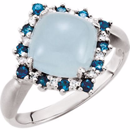 68166:101:P Milky Aquamarine, London Blue Topaz & Diamond Halo-Style Ring