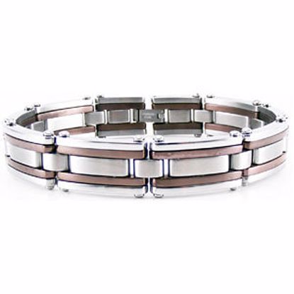 B890:203:P Stainless Steel & Chocolate Immerse Plating 11mm Double Link 8.5" Bracelet