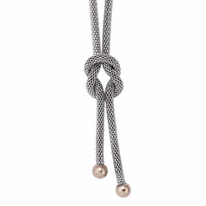 FN278:201:P Stainless Steel Mesh Knot Lariat 22" Necklace with Rose Immerse Plated Ends