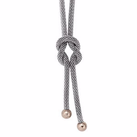 FN278:201:P Stainless Steel Mesh Knot Lariat 22" Necklace with Rose Immerse Plated Ends