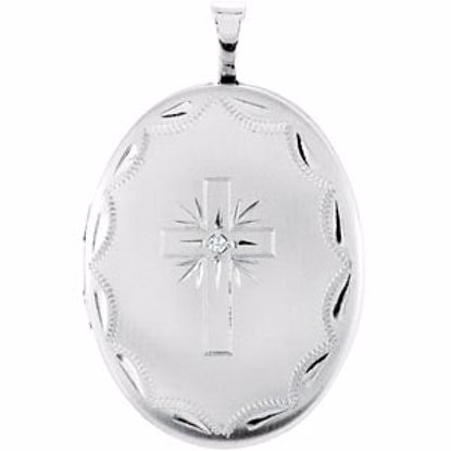 R45242:101:P Sterling Silver .015 CT Diamond Oval Cross Locket