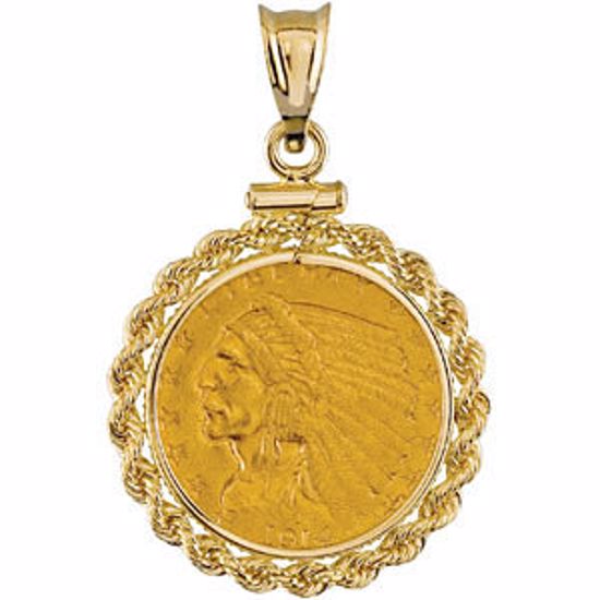 84912:101:P $2.50 Indian Head Coin Set Into a 14KT Rope Coin Frame