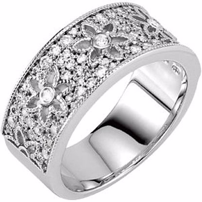 68144:121721:P 14kt White 5/8 CTW Diamond Floral Anniversary Band
