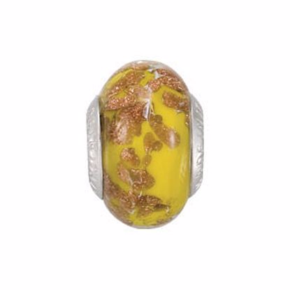 28176:100:P Sterling Silver 10x15mm Bella Viaggio Yellow Glass Bead with Aventurina 