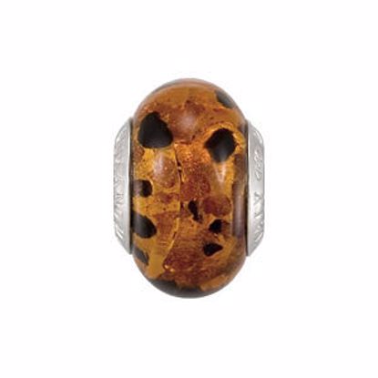 28182:100:P Sterling Silver 10x15mm Bella Viaggio Orange & Black Leopard Glass Bead