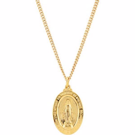 R45269:100:P 24kt Gold Plated 28.82x17.82mm Miraculous Medal 24" Necklace