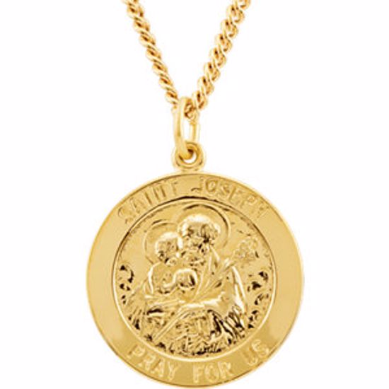 R45261:100:P 24kt Gold Plated 22mm Round St. Joseph Medal 24" Necklace