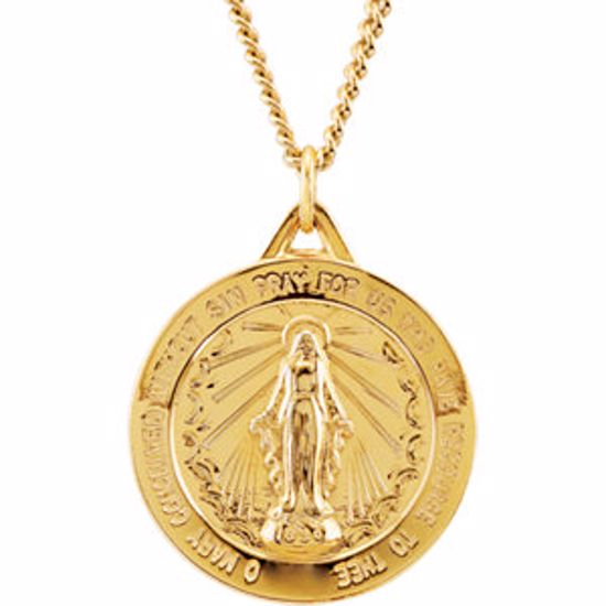 R45266:100:P 24kt Gold Plated 25mm Round Miraculous Medal 24" Necklace