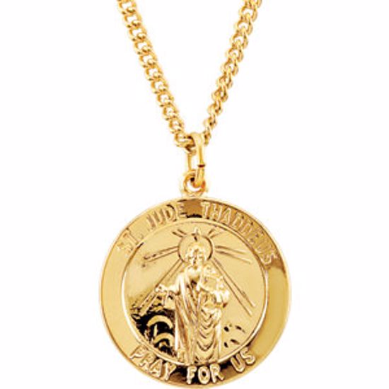 R45270:100:P 24kt Gold Plated 22mm Round St. Jude Medal 24" Necklace