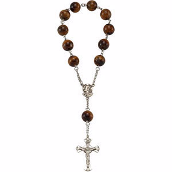 R48006:100:P Sterling Silver Madonna Tiger Eye Meditation Rosary 7" Bracelet