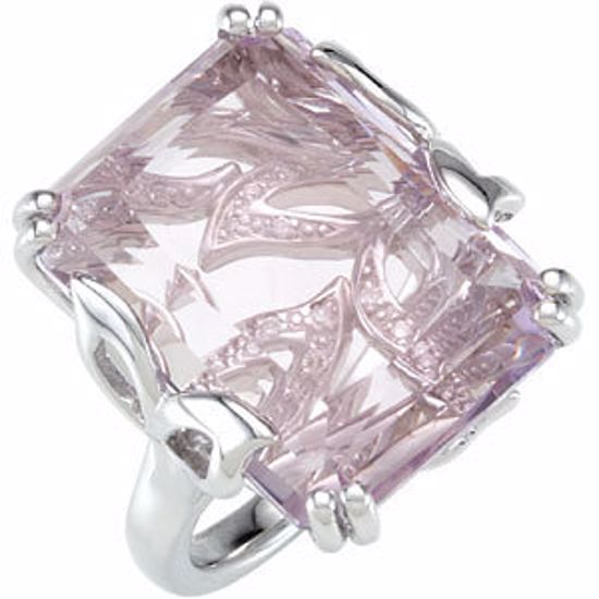 68416:116:P Rose De France Quartz & Diamond Accented Leaf Design Ring