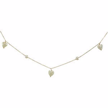 190003:100:P 14kt Yellow White Pearl Heart 15" Necklace