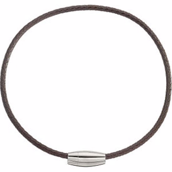 LEN009:201:P Leather & Stainless Steel Necklace