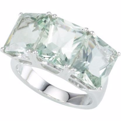 68267:316:P Sterling Silver Green Quartz 3 Stone Ring